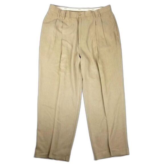 Tommy Bahama 100% Silk Khaki Old Money Pleated Ankle Trouser Dress Pants Men 38